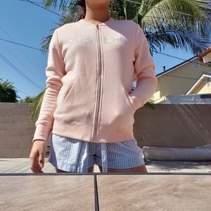 Womens Bebe light pink zip up jacket